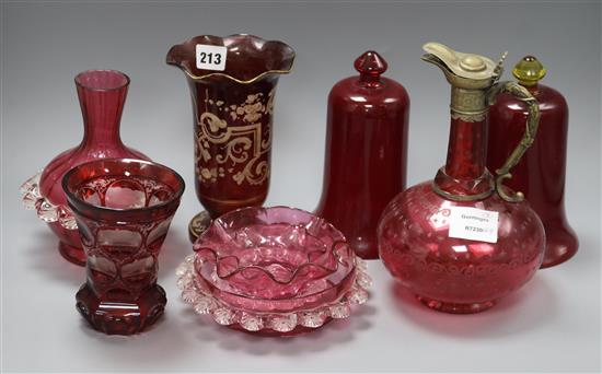 Nine pieces of Victorian ruby glassware